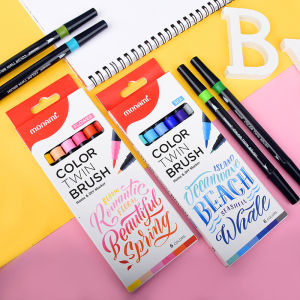 Monami Color Twin Brush Pen 6 colors Watercolor Medium Fine Double Head Brush Marker pen for Drawing Calligraphy Painting Doodle School Art Design