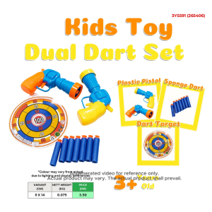 Kids Toy Dual Dart Set Plastic Toy Blaster Pistol Soft Sponge Darts Target Board Game (3+ Years Old)