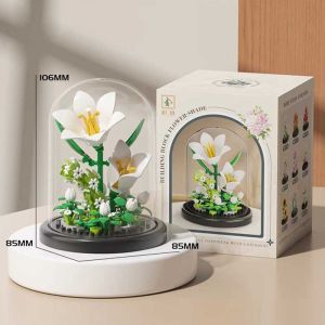 Building Block Flower Eternal Rose Tulips Particle Assembly Puzzle DIY Toy Gift Glass Cover Decor