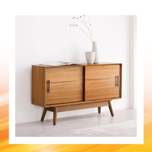 Meja TV Minimalis dengan Pintu Geser dari Kayu Jati - Panjang 122 cm