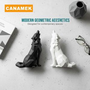 【CANAMEK】 Modern Abstract Geometric Wolf Sculpture 3D Printed Plastic Statue Office Decor Indoor & Outdoor Use