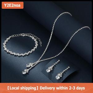 【Local shipping】 3Pcs Fashionable Womens Jewelry Set With Zircon Earrings Necklaces Bracelets Wedding Decoration