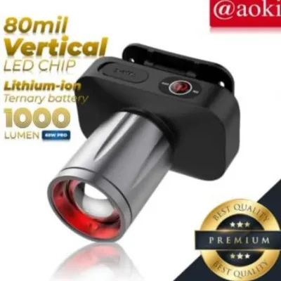 SENTER KEPALA ZOOM LED 80W AOKI AK-3695A - SUPER TERANG - ZOOM LASER - 1300 LUMEN - USB TYPE-C