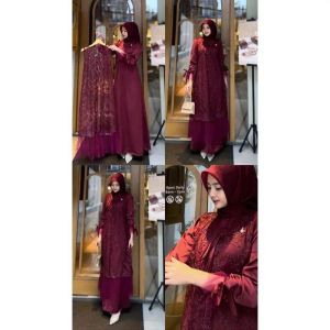 Aleena Dress Wanita maxmara mix brukat baju kondangan pesta Elegan mewah Modern terbaru