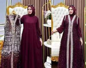 Naura Dress Brukat 2in1 Gamis Kondangan Elegan & Nyaman | Inner Ceruty Outer Brokat Premium Elleova