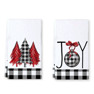 2PCS Christmas Dish Towels Soft Polyester Cleaning Cloths For Festival Kitchen Decoration And Drying