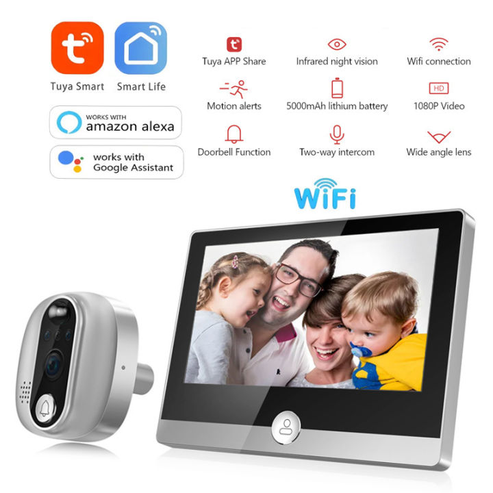 Alexa Tuya Smart WiFi Video Peephole Eye 1080P 158° Doorbell