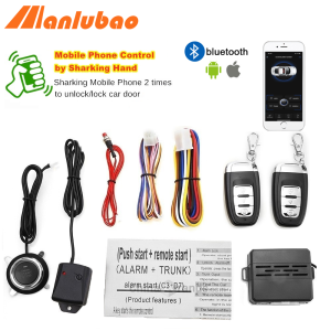 Manlubao D7-A Bluetooth App【Fit for iOS & Android phone System】Remote Engine Start /Stop System Push Start Button Remote Kit Car Alarm Start Security System Vibration Alarm