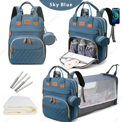 Travel Baby Bag Crib 2-In-1 With Shade Mosquito Net Multifunctional Diaper Bag Mommy Backpack Hospital Maternity Bag
