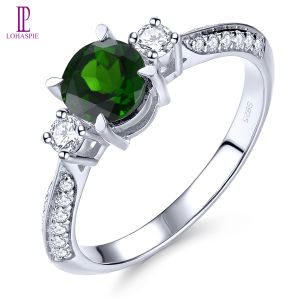 Lohaspie Jewelry Real 1 Carats 925 Silver Ring Green Gem Natural Chrome diopside Garnet Ring 925 Silver Ring With Stone Garnet Stone Ring Ladies Engagement Ring Silver 925 Jewelry