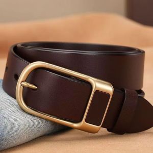 100% Authentic Men Leather Belt Clips Copper Automatic Buckle Fashionable Casual Style Business Versatile Simple High-end Feel