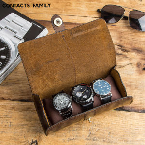 CONTACTS 3 Slot Watch Roll Display Box Retro Cow Leather Travel Watch Case Wrist Jewelry Storage Pouch Organizer Gift