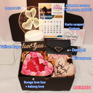 Barstore Gifts | Gift Set Box Romantis Bunga Love Box - Kado Hadiah Cewek Aesthetic Romantis Berkesan - Gift Set Box & Hampers Eksklusif untuk Momen Spesial Ulang Tahun Anniversary Wisuda - (ADELINE) Hadiah Mewah Murah dan Berkesan