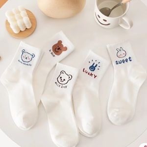 Tất Gấu Thỏ Cute – Set 10 Đôi – Vớ Cotton Mềm Mại Họa Tiết Xinh Ôm Chân Thoải Mái