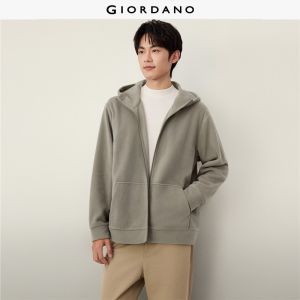 GIORDANO Men Jackets Polar Fleece Warm Hooded Jackets Kanga Pockets Zip Front Fashionable Casual Relaxed Jackets 13076782