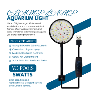 USB Round Clamp Lamp 5W and 7W for Small Tanks Aquarium White Light Tricolor Light Blue White Light Adjustable Brightness