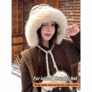 LUSIT Chu vi vòng đầu từ 56cm đến 58cm. Mũ Trapper Jacquard Fair Isle Lót lông cừu polyester Pom Pom Mũ bảo vệ tai Thoải mái Mũ len che tai giữ ấm mùa đông Dành cho phụ nữ.