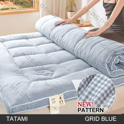 Foldable Mattress Thickened 10cm Velvet Mattress Topper Tatami Home/Dormitory/Student Solid Color Thick Mattress Comfortable Folding Single/Double/Queen/King Size Soft Baning