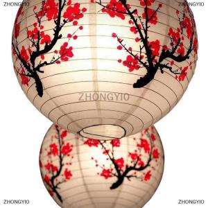 [COD] ZHONGYI0 30 35cm Plum Blossom Round Paper Lantern Lamp Shade Chinese Antique Paper Lantern New Year Paper Lampshade Home Decor