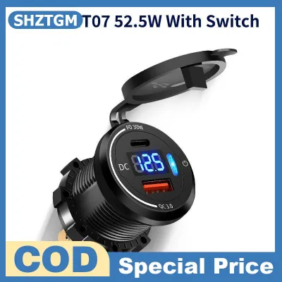 SHZTGM Không thấm nước Xe sạc Ổ cắm 4 cổng nhanh chóng sạc kép TypeC kép USB Power Supply Adapter cho Auto RV SUV thuyền