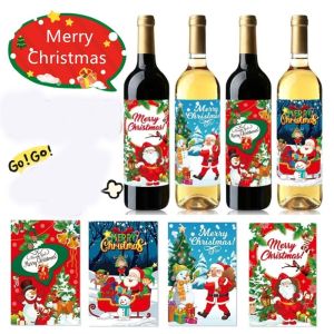 ODZ5L Santa Claus Xmas Tree Christmas Wine Bottle Sticker DIY Snow Man Red Wine Bottle Paper Label Retro Funny Wine Bottle Cover Christmas Party Decor