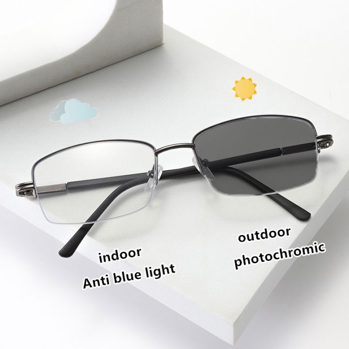 Photochromic Anti Radiation half frame Glasses For Women Men