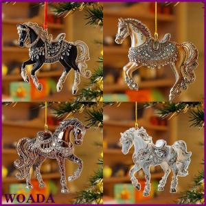 WOADA 2D Acrylic Horse Car Rearview Mirror Pendant Charm Christmas Tree Ornament New Year Hanging Decoration