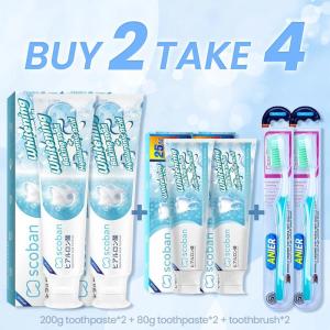 【Buy 1 Free 2】Scoban WhiteningToothpaste*200g+ Scoban Whitening Toothpaste Travel Size*80g Japanese Hyaluronic Acid Dual-Effect Freshens BreathReduces Plaque Fights Bad Breath Oral Care forFamily Baking Soda