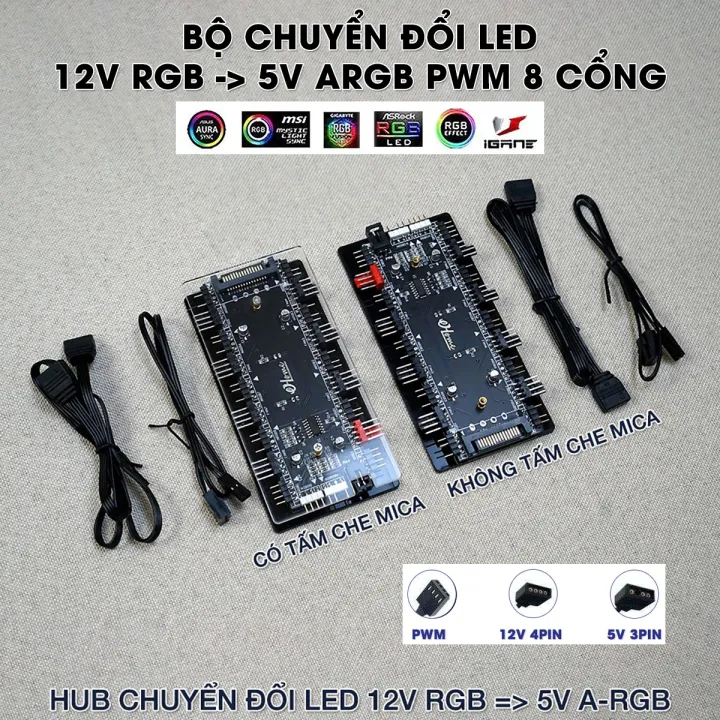 Bộ chuyển đổi LED 5V ARGB 12V RGB PWM 8 cổng - Fan Hub chuyển đổi 12V ...