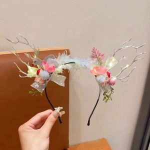 DSF Studio Christmas Mori Series Elk Head Hoop Womens Holiday Dress Party กิ๊บติดผมกิ๊บติดผมเด็กกิจกรรมปาร์ตี้สำหรับผู้ใหญ่