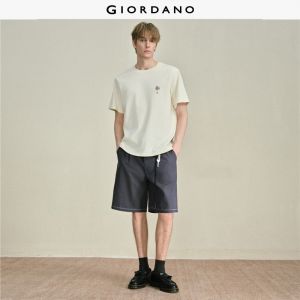 Giordano Men Contrast topstitch half elastic waist shorts Free Shipping 18106707