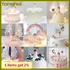 Fanghui Angel Feather Wing Flag Cake Toppers for Wedding Birthday Party Cake Top Decor