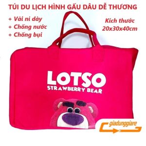 Túi đựng đồ GẤU DÂU LOTSO (Hàng loại 1) túi du lịch mỹ phẩm vải nỉ dầy bền chống nước có khóa kéo