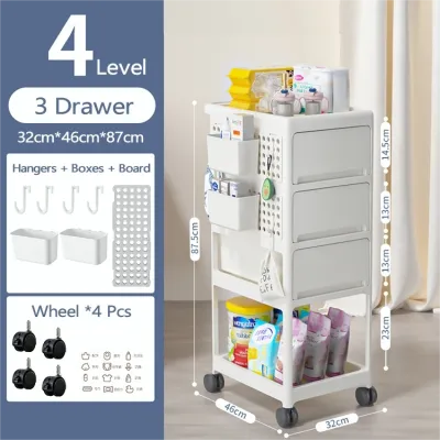 Multipurpose Storage Rack With Wheels Baby Trolley Cart Organizer Shelf Maternal Bedside Table Breastfeeding Storage