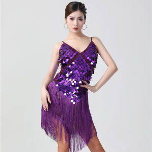 Đầm Biểu Diễn Múa Đính Kim Sa Phối Tua Rua Dễ Thương#X0616