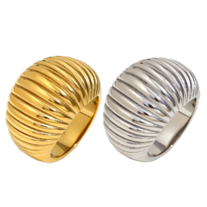 Luxurious Fat Bread Stripe Ring Sophisticated Gold or Silver Plated Ring Accessory Perfect for Stylish Women