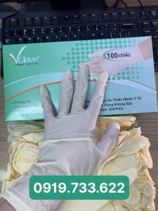 [ 1 hộp 50 đôi] Găng Tay Cao Su Y Tế Không Bột Vglove Khải Hoàn - 100 Cái Màu Kem Trắng Size SML