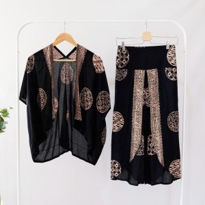 ONE SET BATIK WANITA MODERN SETELAN CELANA PANJANG BATIK SET BATIK KULOT BATIK LEBARAN BATIK KONDANGAN - OUTER PIRINGAN CROP TOP PIRINGAN KULOT PIRINGAN