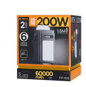 Remax Power Bank Original Powerbank Fast Charging 3C Certified 60000mAh 2 Light With Cable 5 Output 3 Input With Build In Type C Cable Camping
