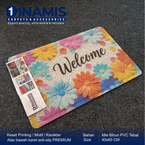 Keset Full Printing Anti Slip Mie Bihun 40x60 Tebal 12mm bahan PVC lembut nyaman di kaki karpet
