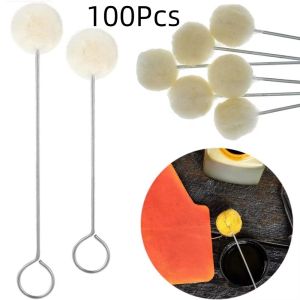 GINKG 100Pcs งานฝีมือ DIY แปรงทาสีลูกบอลขนสัตว์หนัง 12.5/15ซม ทนทานต่อการกัดกร่อน ที่ทาสีหนัง น้ำมันถู แบบพกพา แปรงลูกบอลขนแกะ งานฝีมือทำมือ