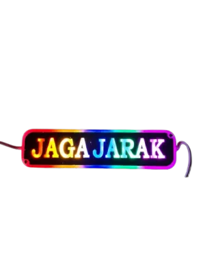 Lampu Indikator LED 12/24V Tulisan “JAGA JARAK” Nyala RGB Universal Lampu indikator LED dengan tulisan “JAGA JARAK” berfungsi sebagai pengingat dan penanda keselamatan bagi pengendara di belakang. Dilengkapi LED RGB dengan efek nyala running dan kedip