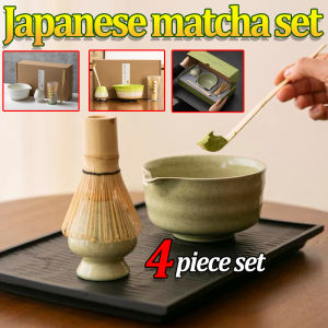 🍵4-pack🍃 Japanese matcha whisk set Japanese Tea Sets Traditional Matcha Gift Set Vibrant and bright colors Smooth and even surface Matcha Whisk Spoon Ceramic Matcha Bowl