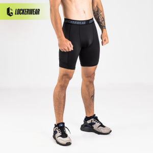 Celana Compression Legging Pendek Pria Manset Baselayer Olahraga Workout Gym Jogging Running Lari Kantong Saku Stretch
