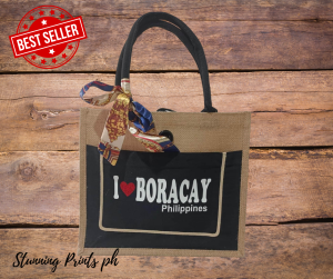 I Love Boracay with TWILLY Personalized Burlap Jute Tote Bag Abaca Handbag Summer Beach Souvenirs | StunningPrints