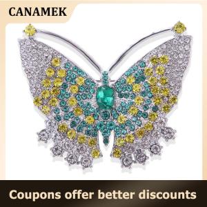 【 CANAMEK 】 Fashion Exquisite Rhinestone Butterfly Brooches For Women Clothing Coat Jewelry Accessories Gift