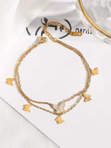 Gelang Tangan Titanium Wanita Kupu-kupu Dua Layer Terbaru Gelang Tangan Titanium Anti Karat Tidak Luntur