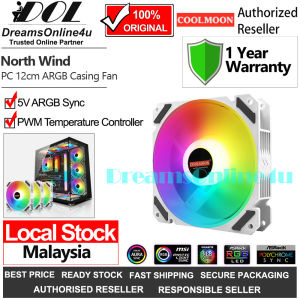 Coolmoon North Wind PWM ARGB Sync LED Gaming PC Casing Cooling Fan 12CM 1700 RPM Low Noise Hydraulic Bearing White