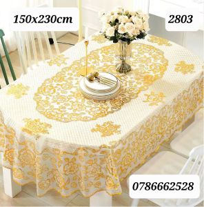 [152x230cm] KHĂN BÀN nhũ vàng họa tiết dập nổi sang trọng chống thấm chống bám bẩn hình chữ nhật và oval