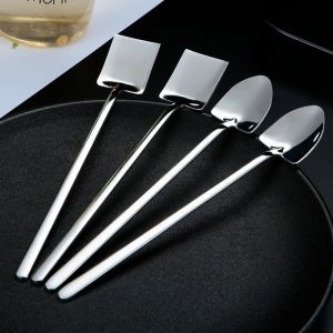 FLYING 304 Stainless Steel Spade Spoon Durable Long Handle Coffee Stirring Spoon Creative Portable Net Red Dessert Spoon Watermelon Spoon